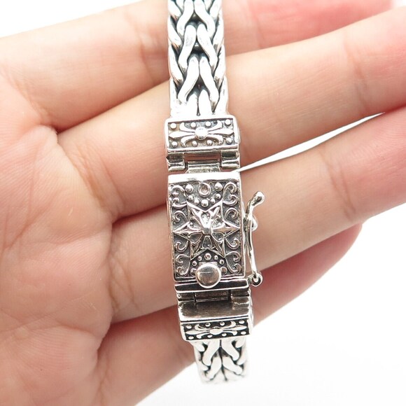 925 Sterling Silver Vintage Spiga/Wheat Link Heavy Bangle Bracelet 7.75" - Picture 5 of 7